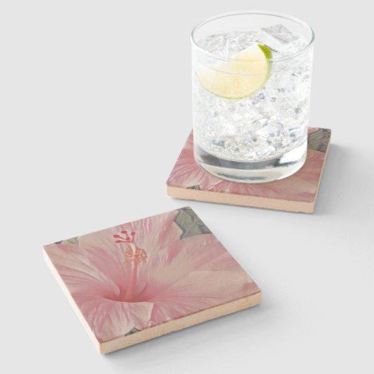 ピンクハワイアンハイビスカスストーンコースター ストーンコースター (横)