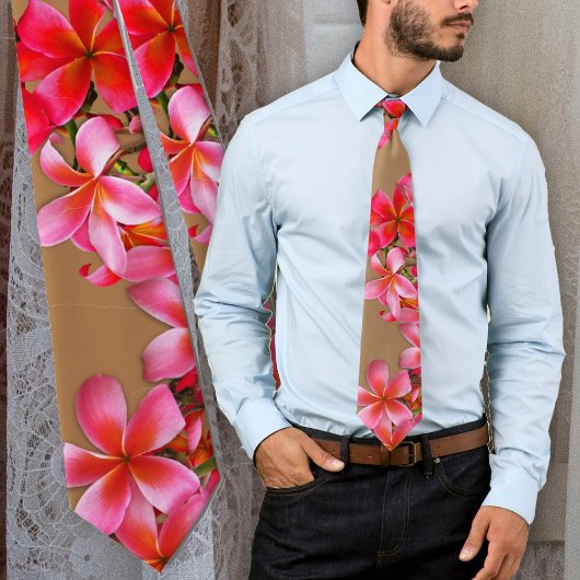 ピンクハワイアンプルメリア熱帯花サンド ネクタイ