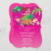 ピンクハワイアンルアウ(ハワイ式宴会)誕生パーティー 招待状 (正面/裏面)