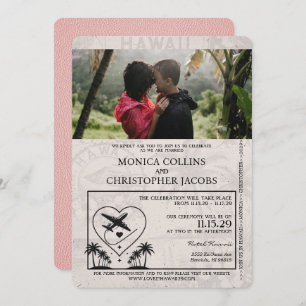 ピンクハワイパスポート結婚式招待状 招待状