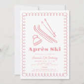 ピンクハンドドロッドアレーススキーウィンター誕生日 招待状 (正面)