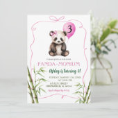 ピンクハンドドローガールパンダウィズボウ誕生日 招待状 (スタンド正面)