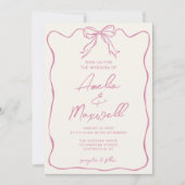 ピンクハンドドローコケットトレンディーロマン結婚ティーズ 招待状 (正面)