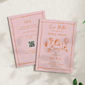 ピンクハンドドロードルフードブライダルシャワー 招待状