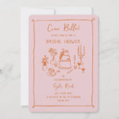 ピンクハンドドロードルフードブライダルシャワー 招待状 (正面)