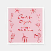 ピンクハンドドローファンキードカクテル誕生日ナプキンス スタンダードカクテルナプキン (正面)