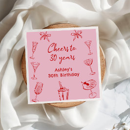 ピンクハンドドローファンキードカクテル誕生日ナプキンス スタンダードカクテルナプキン