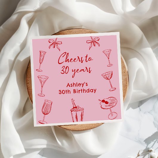 ピンクハンドドローファンキードカクテル誕生日ナプキンス スタンダードカクテルナプキン