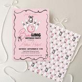 ピンクハンドドローボーリングボーズガールバースデーパーティー 招待状