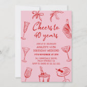 ピンクハンドファンキードロー40歳の誕生日パーティー 招待状 (正面)