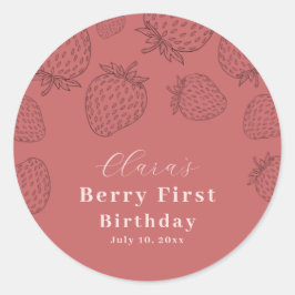 ピンクハンドラウィングストロベリーファースト誕生日 ラウンドシール