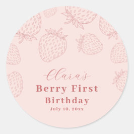 ピンクハンドラウィングストロベリーファースト誕生日 ラウンドシール