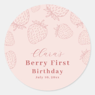 ピンクハンドラウィングストロベリーファースト誕生日 ラウンドシール