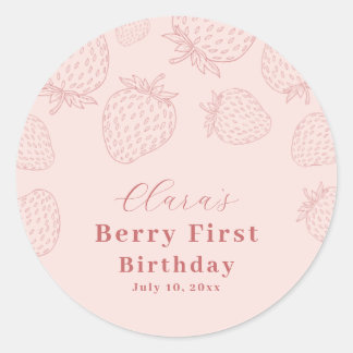 ピンクハンドラウィングストロベリーファースト誕生日 ラウンドシール