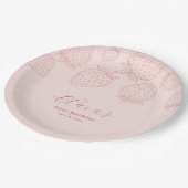 ピンクハンドローミニマリストストロベリー誕生日 ペーパープレート (アングル)