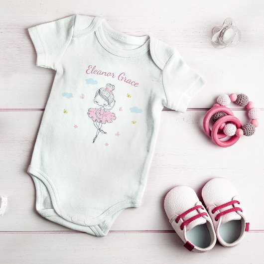 ピンクハンド絵を描バレエダンサー女子ボディスーツ ベビーボディスーツ
