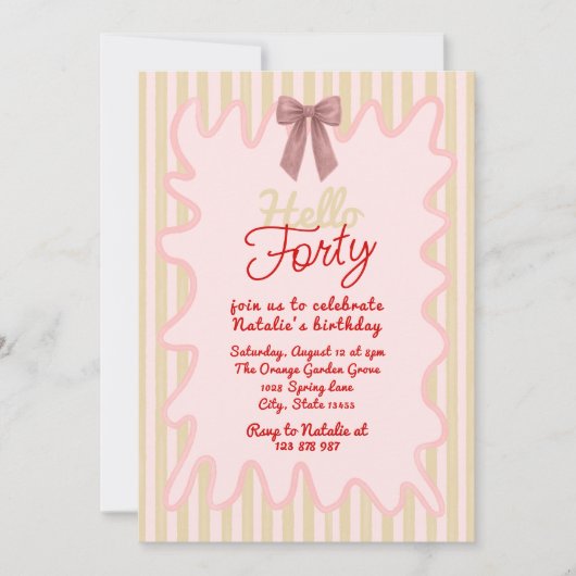 ピンクハンド絵を描ボーハローフォーティフォト誕生日 招待状 (正面)