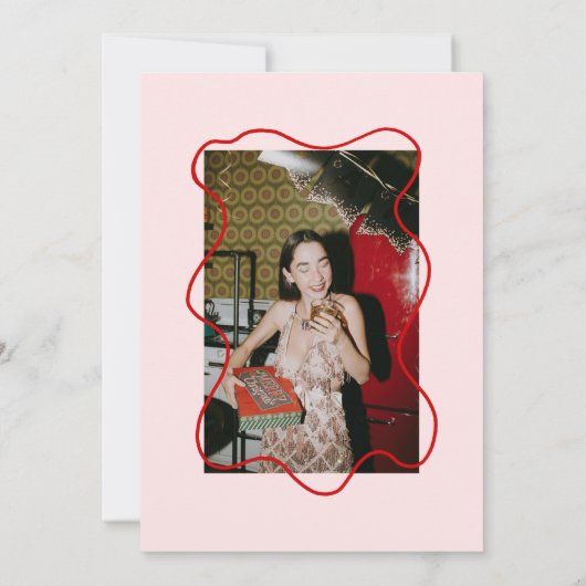 ピンクハンド絵を描ボーハローフォーティフォト誕生日 招待状 (裏面)