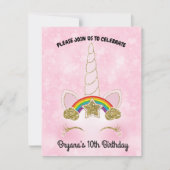 ピンクハーツゴールドレインボースターユニコーンホーン フェイス 招待状 (正面)