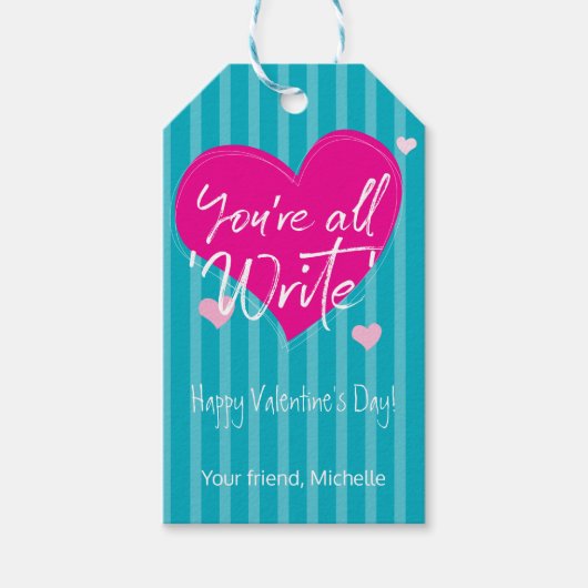 ピンクハーツ あなたたちはすべて「正解」  クラスのバレンタイン ギフトタグ (正面)