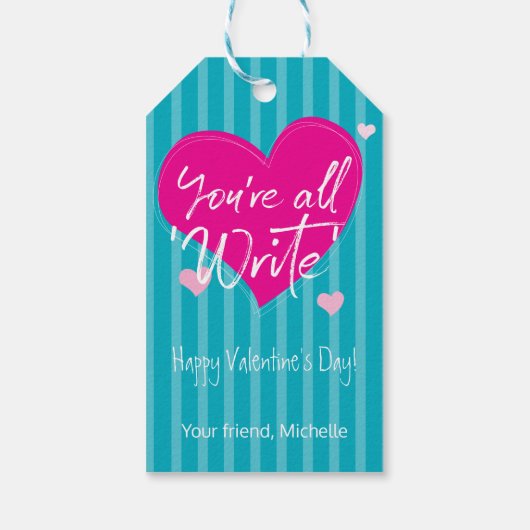 ピンクハーツ あなたたちはすべて「正解」  クラスのバレンタイン ギフトタグ (裏面)