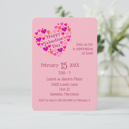 ピンクハーツ バレンタインデーパーティー招待状 招待状 (スタンド正面)