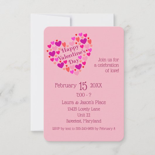 ピンクハーツ バレンタインデーパーティー招待状 招待状 (正面)
