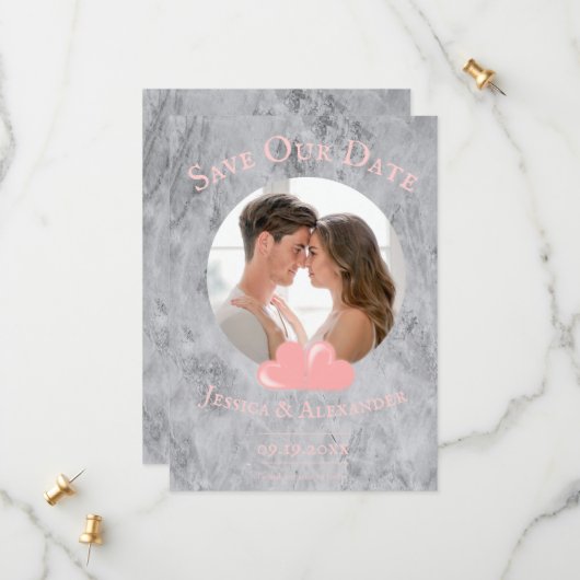 ピンクハーツ フォト セーブザデート (正面/裏面インサイチュ)