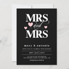 ピンクハーツ Mrs & Mrs レズビアン ウェディング ツー イン ワン 招待状
