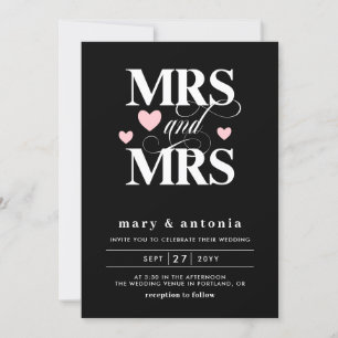 ピンクハーツ Mrs & Mrs レズビアン ウェディング ツー イン ワン 招待状