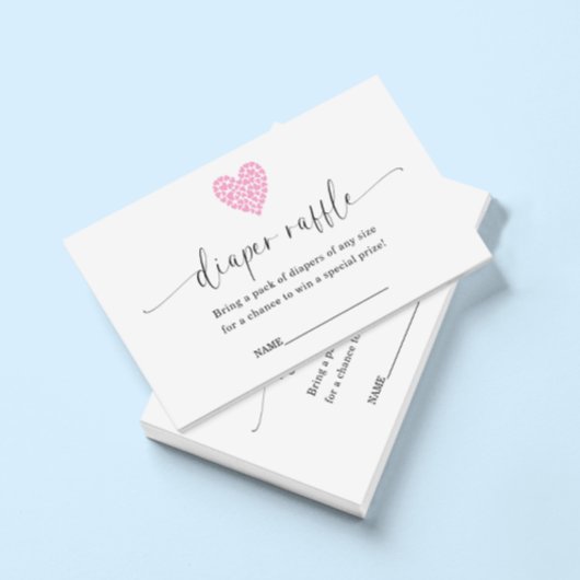 ピンクハートおむつラッフルベビーシャワー エンクロージャーカード