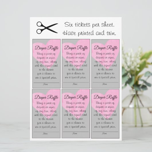 ピンクハートおむつラッフル小さな女の子ベビーシャワー 招待状 (スタンド正面)