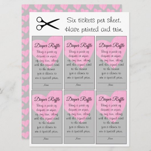 ピンクハートおむつラッフル小さな女の子ベビーシャワー 招待状 (正面/裏面)