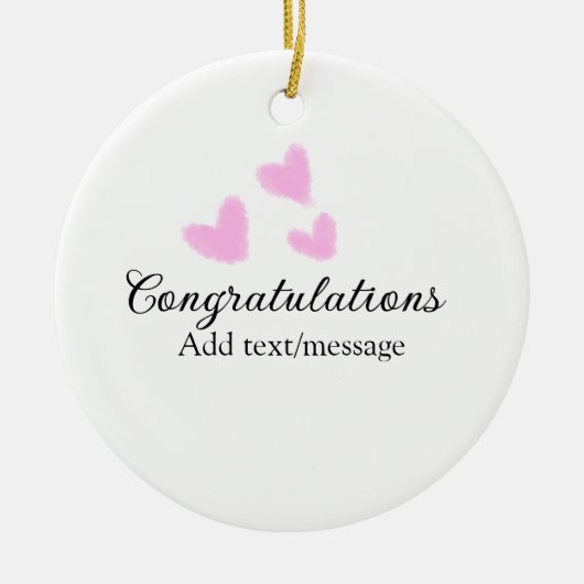 ピンクハートおめでとう卒業水の色a セラミックオーナメント (正面)