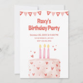 ピンクハートお誕生日ケーキ 招待状 (正面)