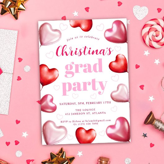ピンクハートかわいいスタイリッシュ卒業式パーティー 招待状