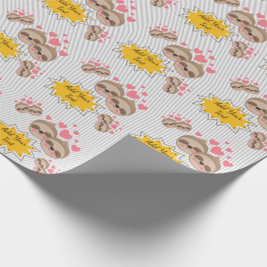 ピンクハートかわいいナマケモノ柄ベビーシャワーパーティー ラッピングペーパー (角)