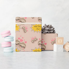 ピンクハートかわいいナマケモノ柄ベビーシャワーパーティー ラッピングペーパー