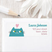 ピンクハートかわいいネコ差出人住所 ラベル (インサイチュ)