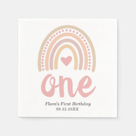 ピンクハートかわいい女の子ボホレインボーファースト誕生日 スタンダードカクテルナプキン