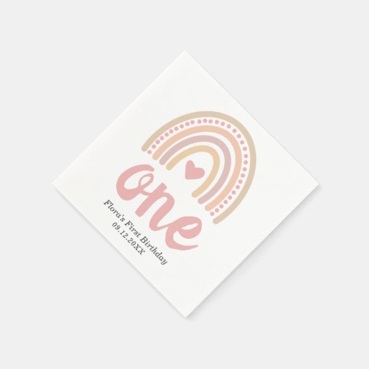 ピンクハートかわいい女の子ボホレインボーファースト誕生日 スタンダードカクテルナプキン (角)