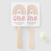 ピンクハートかわいい女の子ボホレインボーファースト誕生日 ハンドファン (正面&裏面)