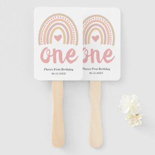 ピンクハートかわいい女の子ボホレインボーファースト誕生日 ハンドファン