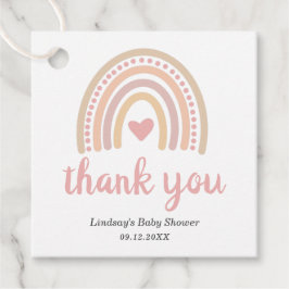 ピンクハートかわいい女の子ボホレインボーベビーシャワー フェイバータグ