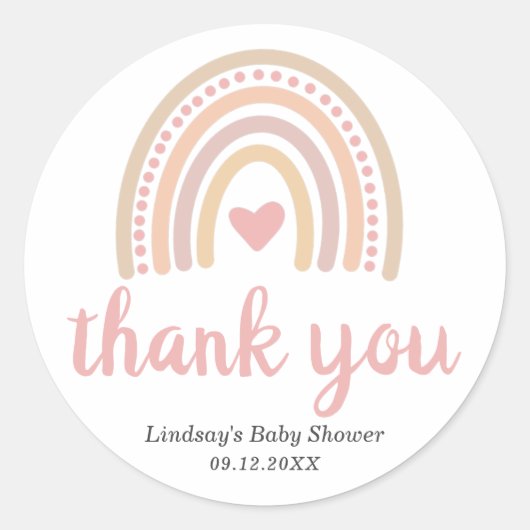 ピンクハートかわいい女の子ボホレインボーベビーシャワー ラウンドシール (正面)
