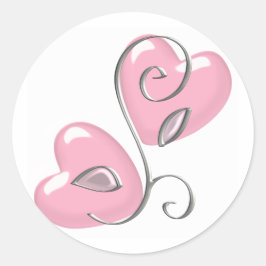 ピンクハートとつる植物シール ラウンドシール