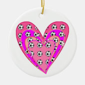 ピンクハートとサッカーボール柄 セラミックオーナメント (正面)
