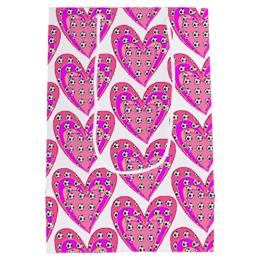 ピンクハートとサッカーボール柄 ミディアムペーパーバッグ (裏面)