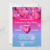 ピンクハートとスパークルスバレンタインデーパーティー 招待状 (正面)