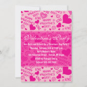 ピンクハートとタイポグラフィバレンタインデーパーティー 招待状 (正面)